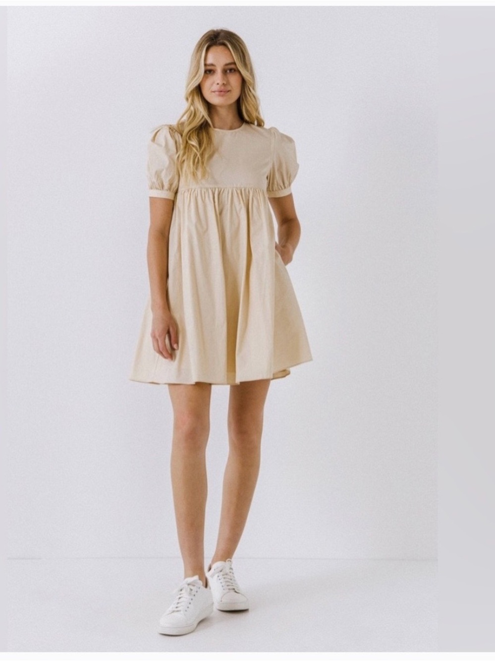 English Factory Cream Puff  Sleeve Babydoll Dress  Size Medium New